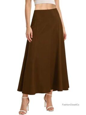 Satin Maxi Skirt High Waisted A-Line Flowy Pleated Long Skirt